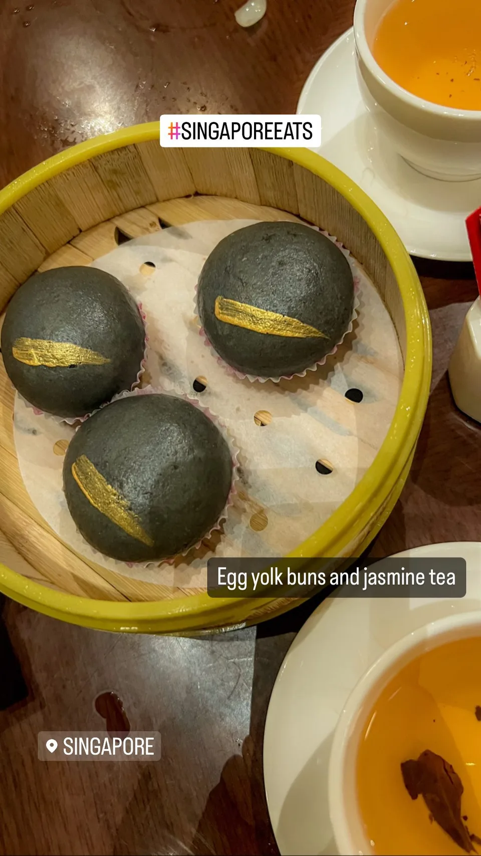 Egg yolk buns and jasmine tea