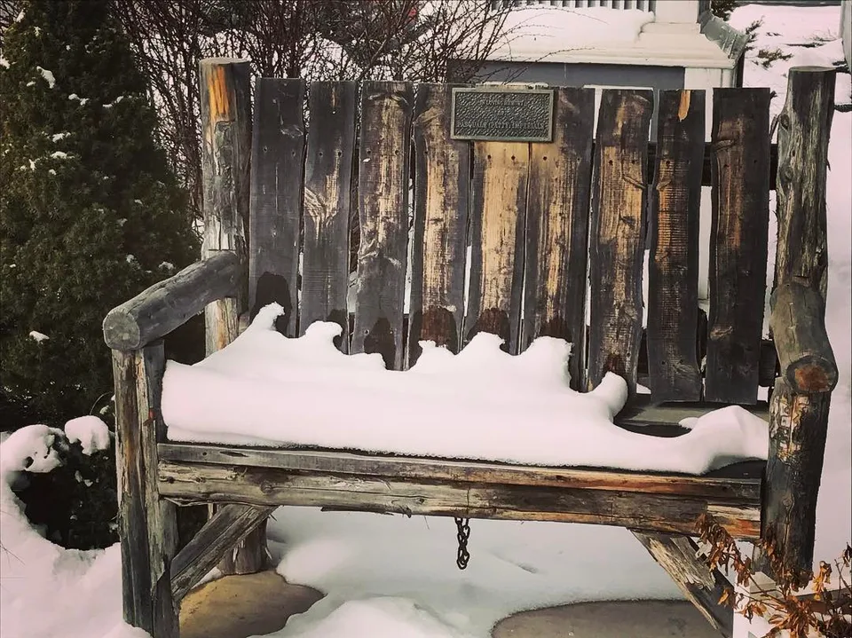 Grab a seat, let's chat! #bench #intheopen #outdoors #rustic #natural #snow…, 1 of 1