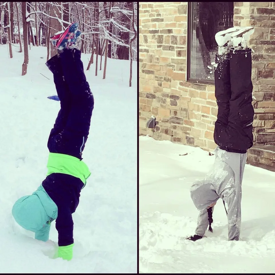 Those #snowday #handstands are getting better by the years. #thenandnow…, 1 of 1