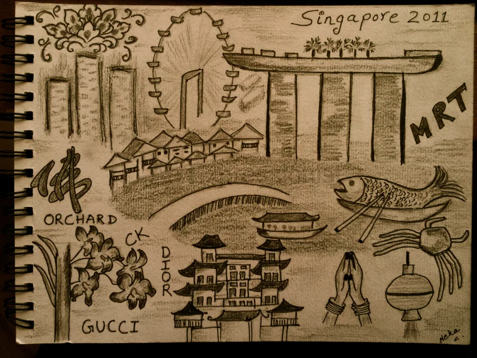Singapore through my eyes, a painting by Neha
