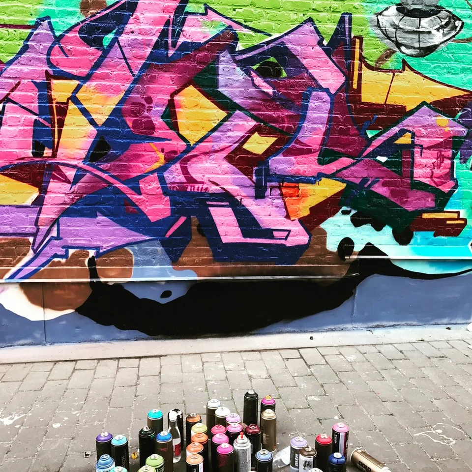 Paint me vibrant... #streetart #inaction #artistinaction #art…, 1 of 3
