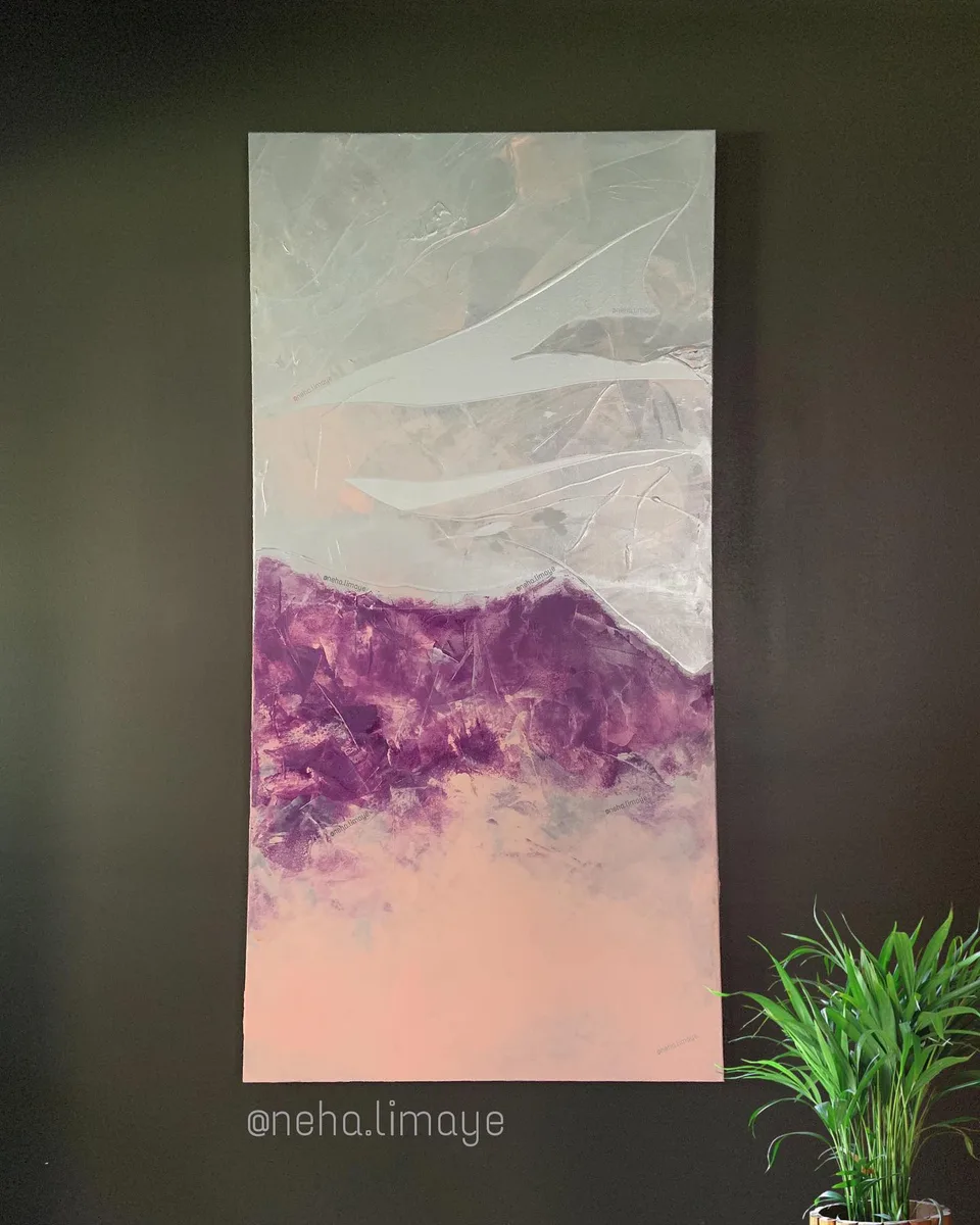 Beyond [top panel], a painting by Neha