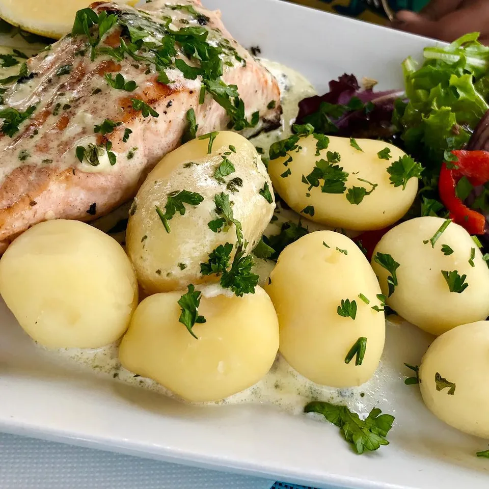 Fresh catch #foodsofeurope #freshsalmon #potatoes #homegrown #freshtotable…, 1 of 1