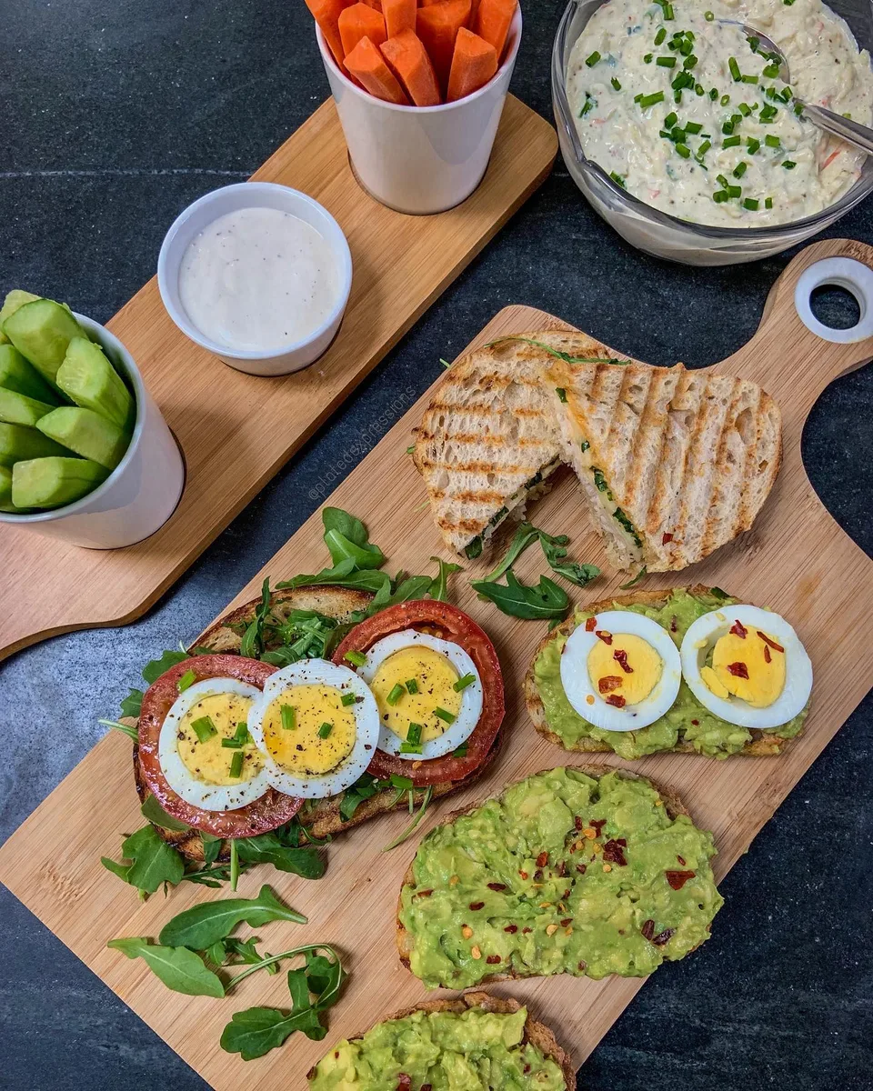Simple spread - sandwiches, toasts, crudités and coleslaw., 1 of 1