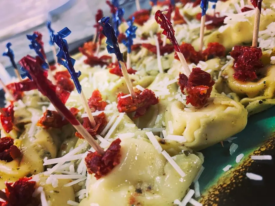 Carbs on a stick! #tortellini #skewers #fingerfood #appetizers #pesto…, 1 of 1