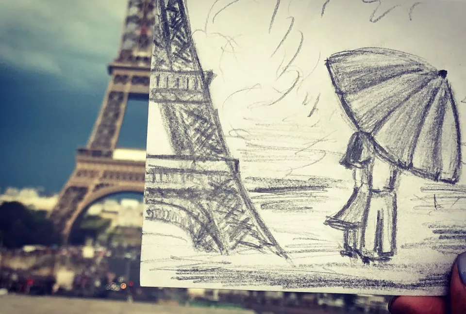 Real juxtaposed to expression... #postcardsfromparis #paris #realandsketch…, 1 of 1